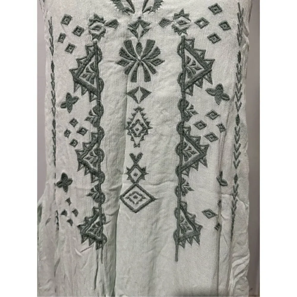 Soft Surroundings embroidered mini dress crouched back top boho with pockets M